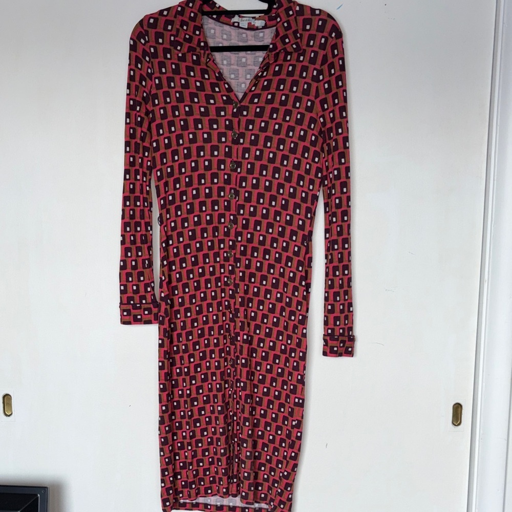 Boden Orange snd Purple Patterned Long Sleeve Dress